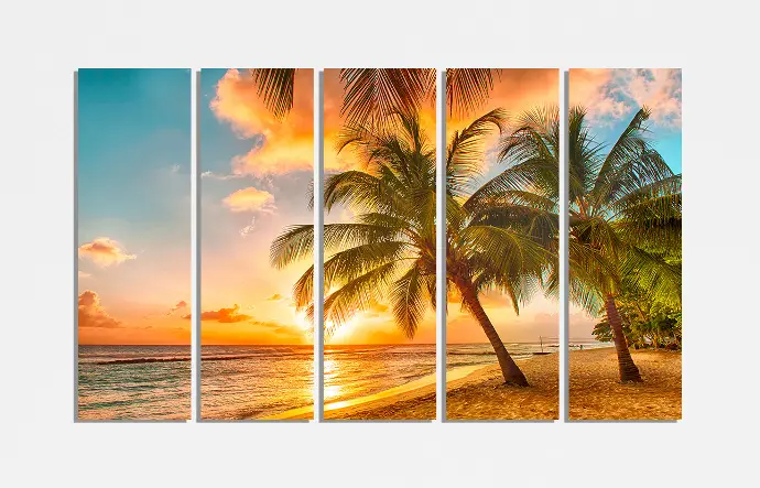 Beach:Orange Shoreline Sunset on beach Sunboard Print